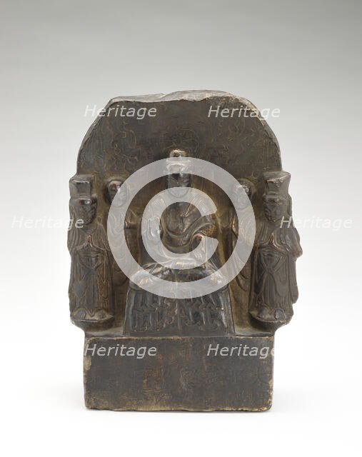 Seated Buddha (Shakyamuni) with standing monks and bodhisattvas..., Period of Division, 535. Creator: Unknown.