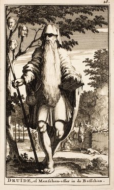 Druids Human Sacrifice. From Antiquitates Germanicæ by Cornelius Tacitus, 1712-1714. Creator: Anonymous.