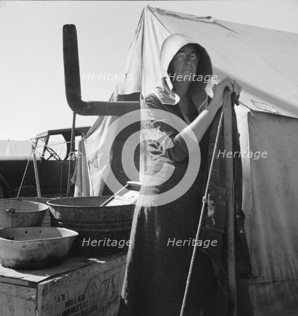 Texas woman in carrot pullers' camp, Imperial Valley, California , 1939. Creator: Dorothea Lange.