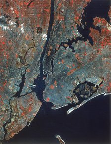 Landsat image of Manhattan, New York, USA, 1980s. Artist: Unknown