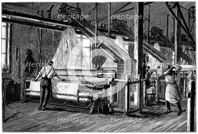Weaving shed fitted with Jacquard power looms, c1880. Artist: Unknown