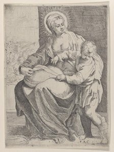 The Virgin seated holding a pillow on her lap with the young Christ standing at right..., 1580-1600. Creator: Annibale Carracci.