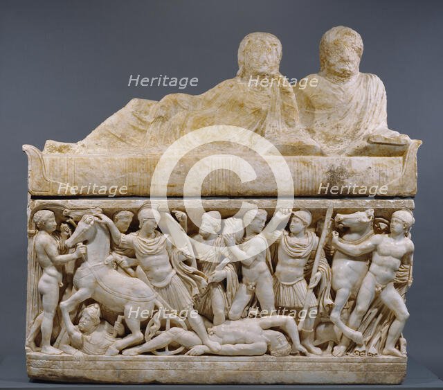 Sarcophagus with lid and 4 unjoined fragments, A.D. 180-220. Creator: Unknown.