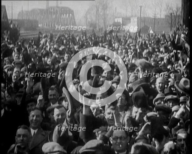 American Crowds Waving and Listening to Former French Prime Minister Georges Clemenceau in..., 1922. Creator: British Pathe Ltd.