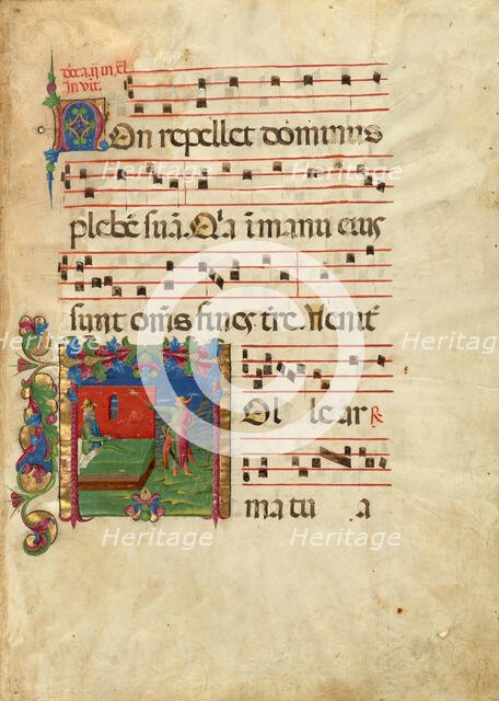 Initial T: Isaac and Esau, about 1455-1461. Creator: Franco dei Russi.