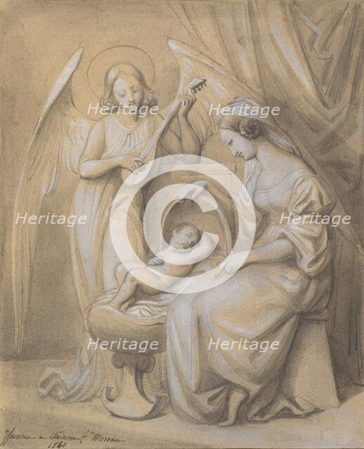 Virgin and Child Adored by a Lute-Playing Angel, 1820-52. Creator: Jean-Jacques Feuchere.