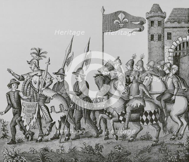 Entry of the King of Epinette ("King of the Thorn") in Lille, 16th century, (1878).  Creator: Unknown.