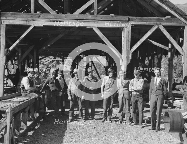Men working in mill, Ola self-help sawmill co-op, Gem County, Idaho, 1939. Creator: Dorothea Lange.