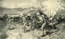 'The Battle of Colenso - Queen's (Royal West Surrey) Regiment Leading the Central Attack', 1900. Creator: Joseph Finnemore.