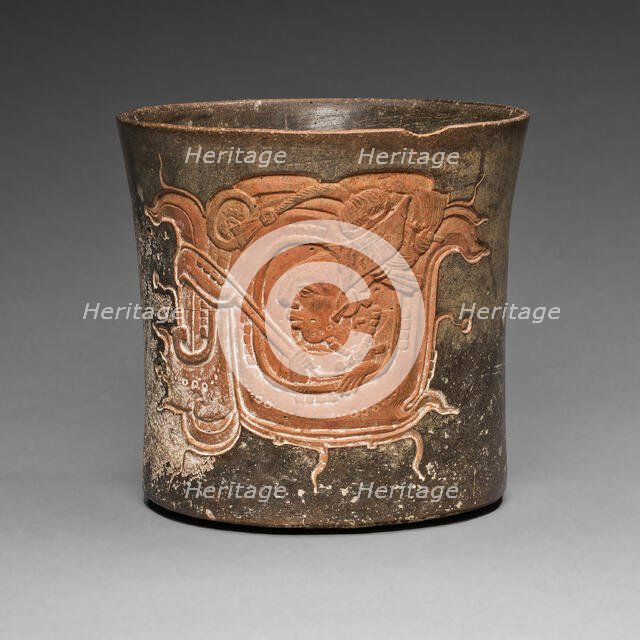 Carved Vessel Depicting a Lord Wearing a Water-Lily Headdress, A.D. 600/800. Creator: Unknown.