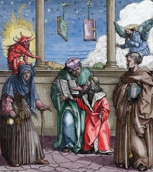 Maximilian I as a child learning black magic, (1885).  Creator: Unknown.