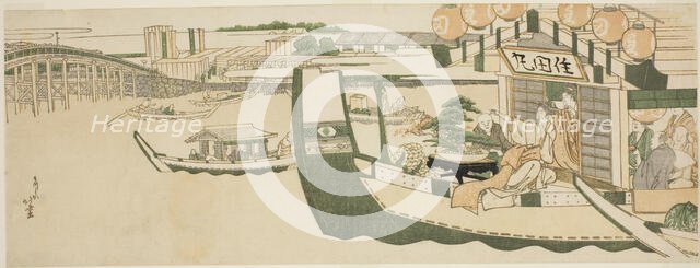 Boating parties on the Sumida River, Japan, c. 1808/12. Creator: Hokusai.