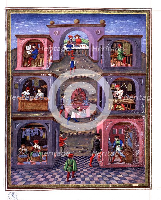 Arts and crafts, illustration from the book 'De Sphera' 15th century illuminated manuscript.