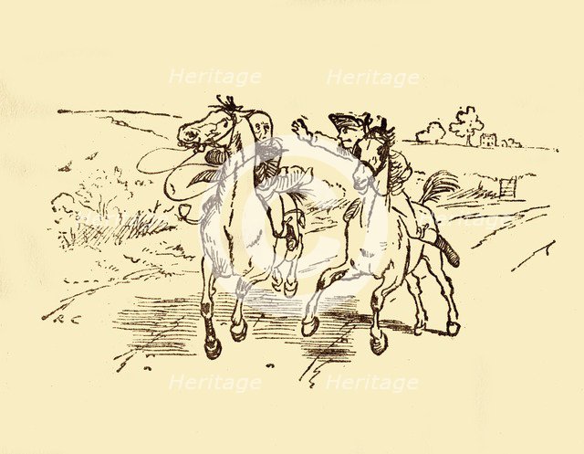 John Gilpin is found by the postboy from the Bell Inn, 1878, (c1918). Creator: Randolph Caldecott.