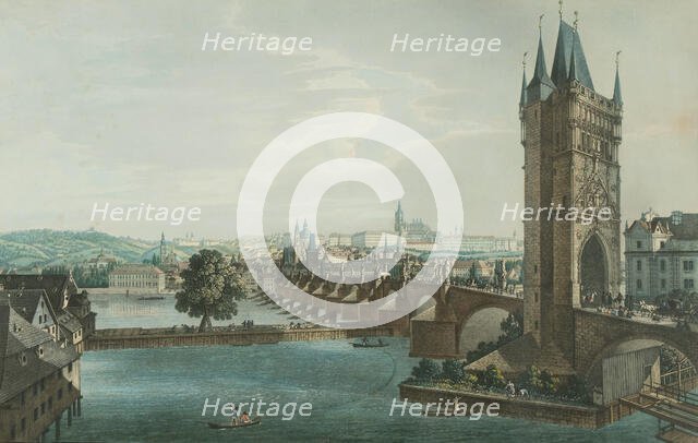 Prague. Hradcany, Lesser Town. Old Town Bridge Tower. View from the southeast, c 1840. Creator: Richter, Carl August (1785-1853).
