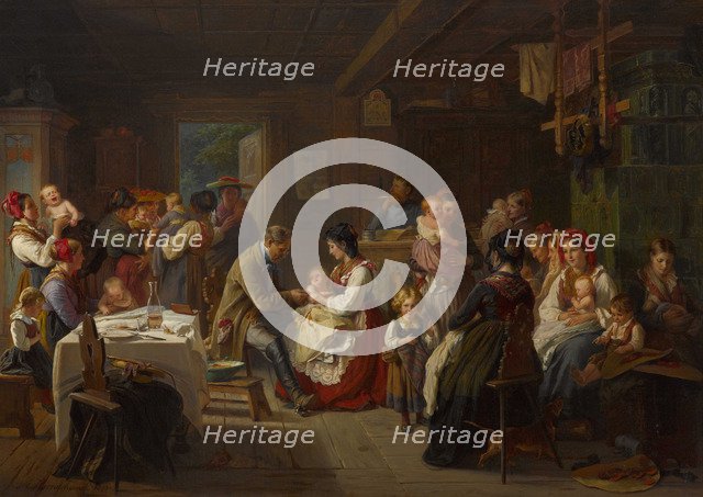 A vaccination against smallpox in the countryside, 1868.