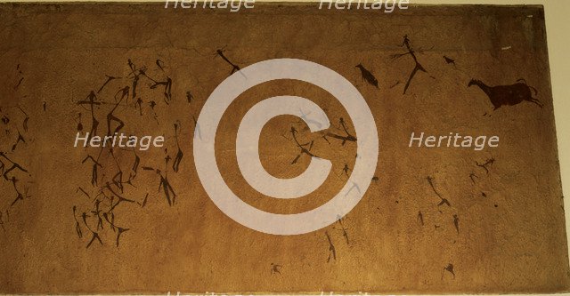 Hunting Scene, figures of proportional and dynamic style in black color spot, painting compositio…