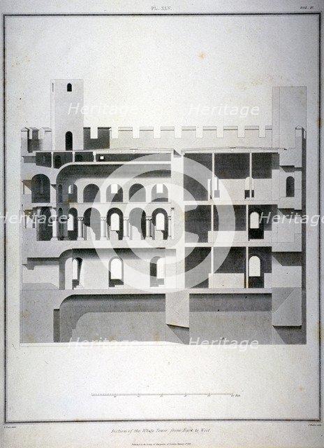 Section of the White Tower, Tower of London, from east to west, 1815. Artist: James Basire II