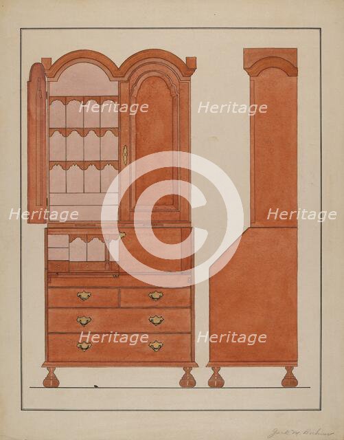 Block Front Desk with Cabinet Top, 1935/1942. Creator: Jack Bochner.