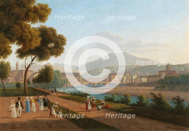 Florence, view of the Ponte Vecchio, 1826. Creator: Martynov, Andrei Yefimovich (1768-1826).