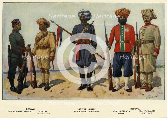 'Types of the Indian Army', 1919. Creator: Richard Simkin.