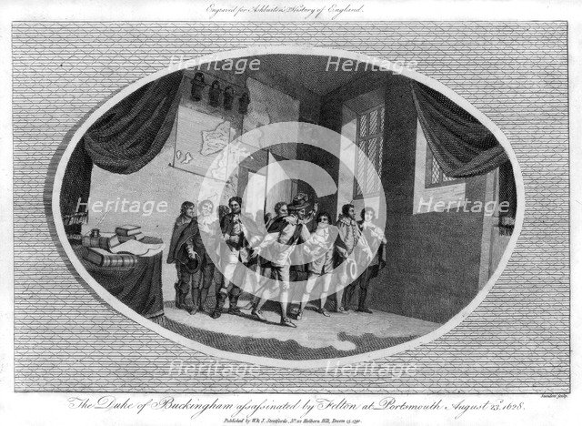 The Duke of Buckingham stabbed to death by John Felton, 23rd August 1628, (1792).  Creator: Saunders.