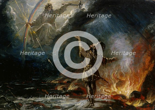 Lemminkäinen at the Fiery Lake, sketch, 1867. Creator: Robert Wilhelm Ekman.