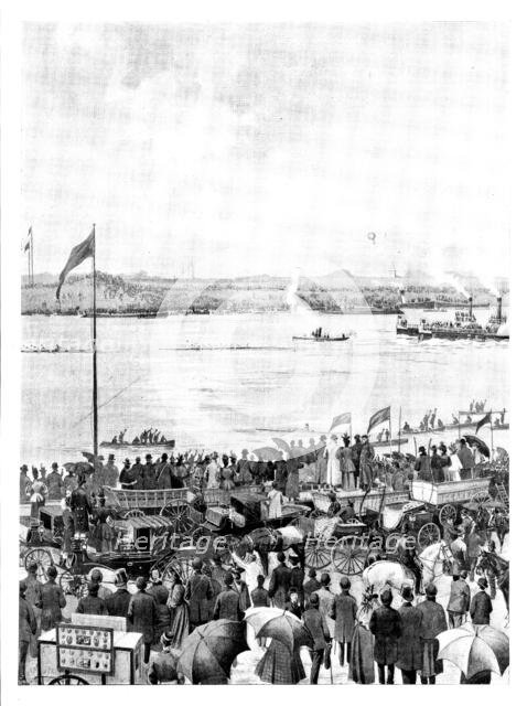 The Universities' Boat-Race: the finish at Mortlake, 1895. Creator: Unknown.