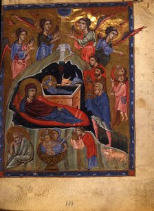 The Nativity of Christ (Manuscript illumination from the Matenadaran Gospel), 1268.