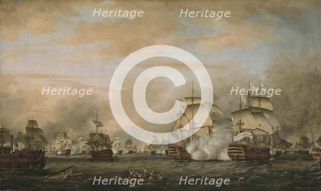 The Battle of the Saintes, 12 April 1782.  HMS Barfleur attacking the French flagship Ville de Paris Creator: Whitcombe, Thomas (1763-ca 1824).