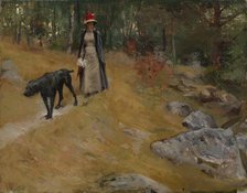 On the Shore Bank (Annie Edelfelt with a Dog), c1883. Creator: Albert Edelfelt.