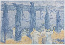 The Promenade (Landscape with Cypresses), La Promenade (Paysage aux cyprès), 1897. Creator: Henri-Edmond Cross (French, 1856-1910).