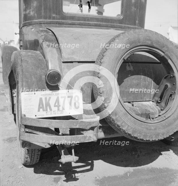 Temporary auto license, California, 1939. Creator: Dorothea Lange.