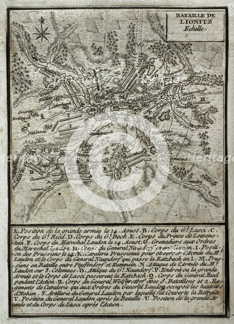 Seven Years War (1756-1763): Third Silesian War - map of the Battle of Liegnitz (August 15, 1760). Creator: Jean de Beaurain.