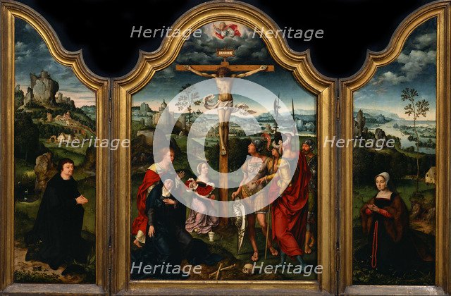 Triptych: The Crucifixion with Donor and His Wife. Artist: Cleve, Joos, van (ca. 1485-1540)