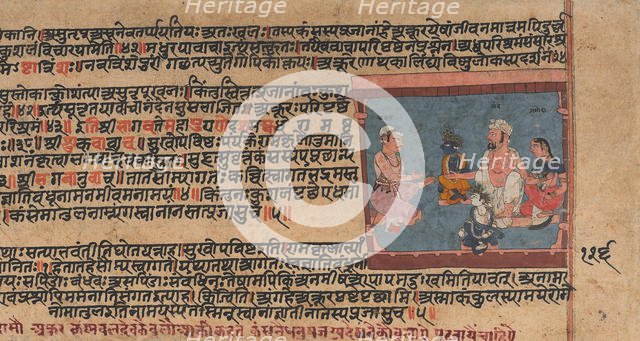 Akrura Informs Nanda and Yashoda: Page From a Dispersed Bhagavata Purana..., ca. 1630-50. Creator: Unknown.
