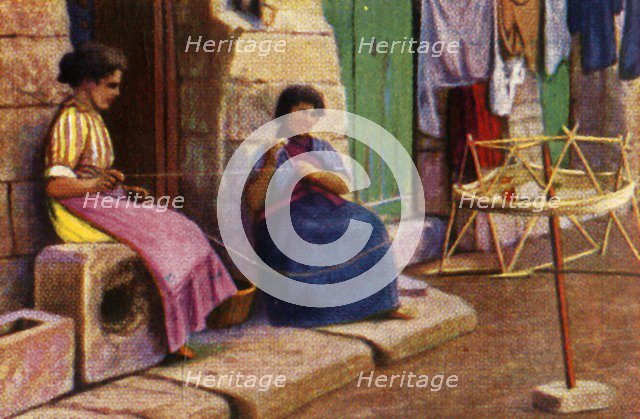 Fisherwomen winding yarn for nets, Malta, c1928. Creator: Unknown.