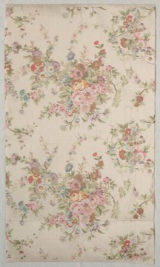 Printed Silk with Flower Design, late 1800s. Creator: Unknown.