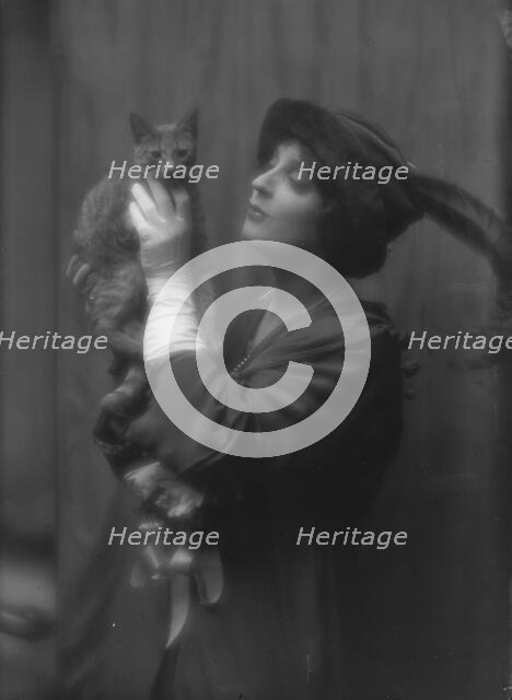 Cowl, Jane, Miss, with Buzzer the cat, portrait photograph, between 1912 and 1914. Creator: Arnold Genthe.