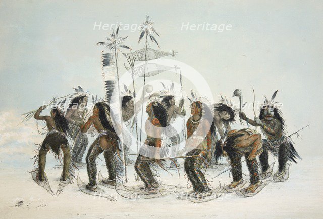 The Snow Shoe Dance, pub. 1845 (colour lithograph). Creator: George Catlin (1796 - 1872).