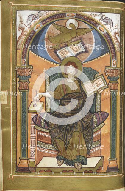 Miniature of an Evangelist portrait of John, 1st quarter of the 9th century.  Creator: Unknown.