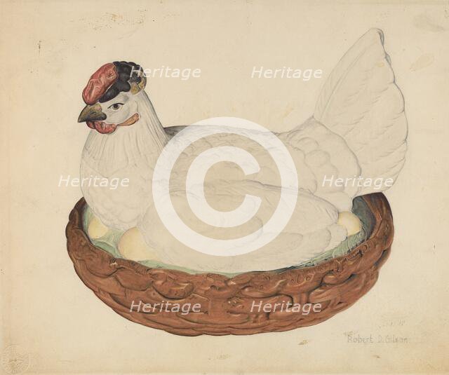 Hen on Nest, c. 1938. Creator: Robert Gilson.