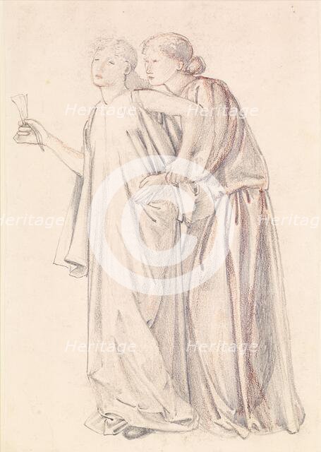 St George Series - Study of Princess and a Female Attendant for 'The Princess draws..., 1865-1866. Creator: Sir Edward Coley Burne-Jones.