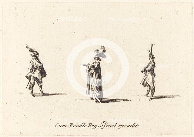 Lady with Plumed Hat, and Two Gentlemen, probably 1634. Creator: Jacques Callot.