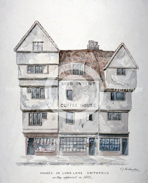 Buildings in Long Lane, Smithfield, City of London, 1852. Artist: Charles James Richardson
