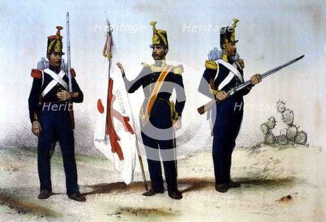 Reign of Ferdinand VII. 1808-1833. Infantry, 1824, infantrymen: Grenadier, Fusilier and Standard …