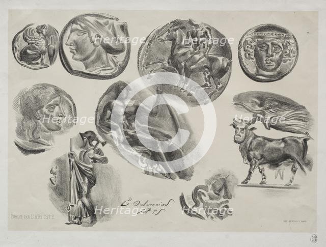 Sheet with Nine Antique Medals, 1825. Creator: Eugène Delacroix (French, 1798-1863); L'Artiste.