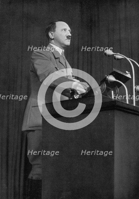 Adolf Hitler delivering a speech, March 1936. Artist: Unknown