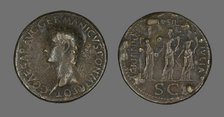 Sestertius (Coin) Portraying Emperor Gaius (Caligula), 37-38. Creator: Unknown.