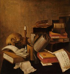 Vanitas Still Life with Books, 1633. Creator: Anon.